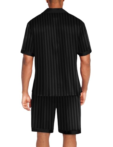 Image of Ekouaer Mens Satin Pajamas Set Button-Down Short /Long Sleeve Shirt Top Soft Silk Sleepwear Loose Pocket Pant Loungewear