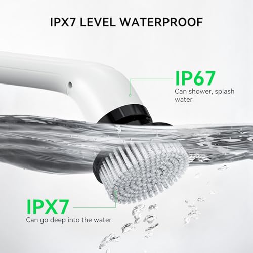 Image of Electric Spin Scrubber Cordless ​Shower Cleaner Bathroom Cleaning Brush Scrubbing with Tool Free Adjustable Extension Arm for Tub Tile Floor and 7 Replaceable Heads for Kitchen Floor (White-Black)