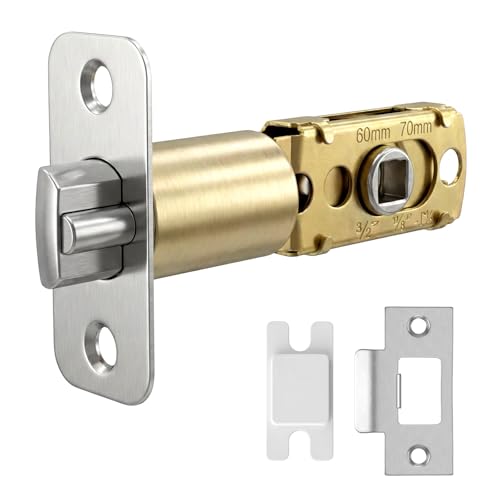 Adjustable Deadlatch 2-3/8''(60mm) or 2-3/4''(70mm), Adjustable Door Latch Entry Door Lock 45° Turning Angle Replacement Part Latch and Strike with Dust Box, Universal Smart Doors Lock Deadlatch