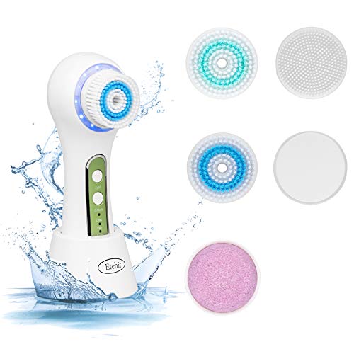 Electric Facial Cleansing Brush, IPX7 Waterproof Face Scrubber with 3 Speed Mode 5 Brush Heads Rechargeable Face Brushes Gentle for Massaging, Exfoliating, Deep Cleansing Face