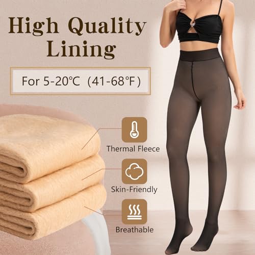 HONGTEYA Fleece Lined Tights Women Winter Thermal Leggings Pantyhose Fake Translucent Thick Warm Sheer Tights2