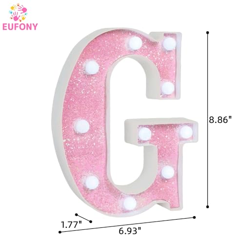Image of Pink Glitter Marquee Light Up Letters, Battery Operated LED Letter Lights Signs for Pink Birthday Party Table Decorations, Wall Decor for Girls Bedroom, Initial Letter G with Cool White Lights