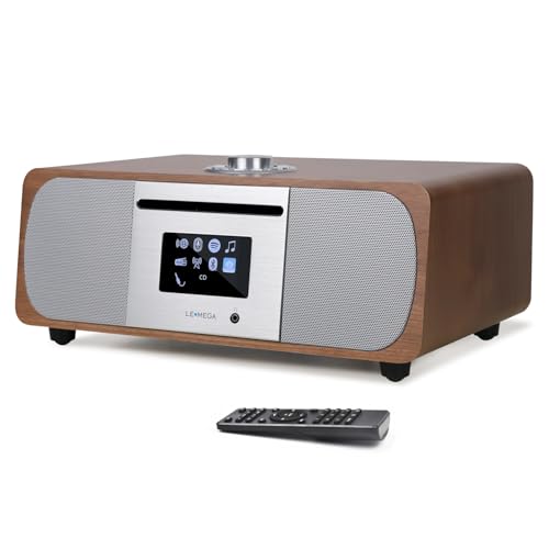LEMEGA M5P DAB Radio with CD Player,WIFI Internet Radio,DAB+ FM Digital Radio,Bluetooth Speaker,Spotify Connect,35W Hi-Fi Stereo Music System,USB player,Dual Alarms Clock with Remote Control,Walnut