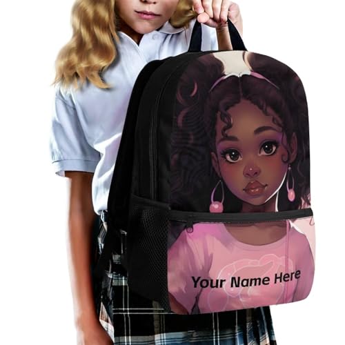 ZOUTAIRONG Custom Name American Magic Girls School Backpacks for Kindergarten Elementary African Black Girl School Bags Teens Little Kids Cartoon Bookbags with Water Bottle Holder3
