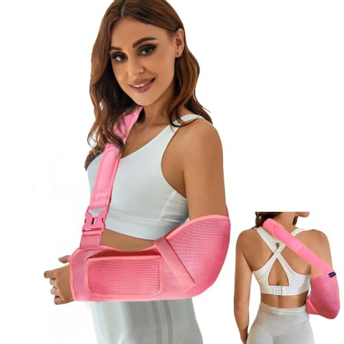 Image of VISKONDA Arm Sling Shoulder Immobilizer-Rotator Cuff Support Brace-Comfortable Medical Sling for Shoulder Injury,Left and Right Arm,Men and Women,for Broken,Dislocated,Fracture,Strain(Pink,Large)