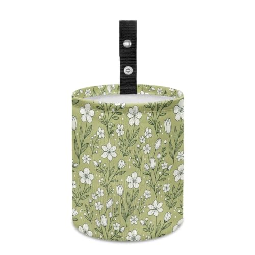 Image of Green Flower Hanging Portable Car Trash Can Waste Basket Car Accessories Interior Collapsible for Men and Women Easy to Install