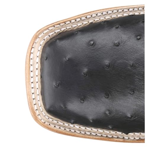 Justin Boots Mens Chisolm 13 Inch Full Quill Ostrich Square Toe Dress Boots Mid Calf - Black, Red - Size 12 EE4