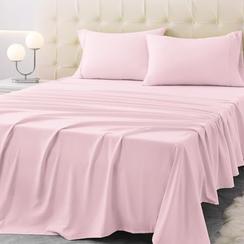 Homilay Full Size Bed Sheet Set - 4 Piece Soft Microfiber Sheets with Deep Pockets Cooling Technology and Wrinkle-Free Pillowcase. Hotel-Quality Durable Bedding Light Pink