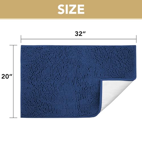 Image of H.VERSAILTEX Dog Door Mat for Muddy Paws Absorbent Dirt Trapper Non Slip Quick Dry Washable Chenille Mats for Dogs Entry Rug for Indoor Outdoor (Navy, 20 inch x 32 inch)