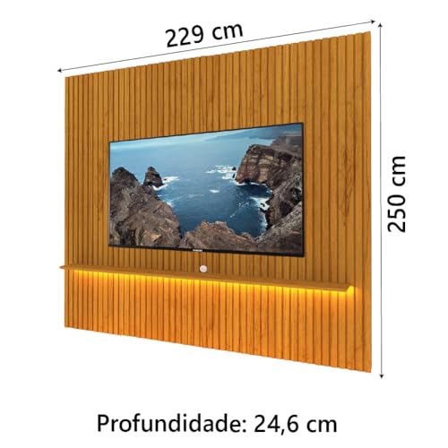 Painel Ripado Para TV Até 90 Polegadas Com Prateleira e LED Nobre Naturale Gelius