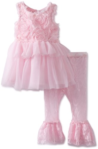 Image of Mud Pie Baby-Girls Newborn Chiffon Rosette Tunic And Lace Legging Set