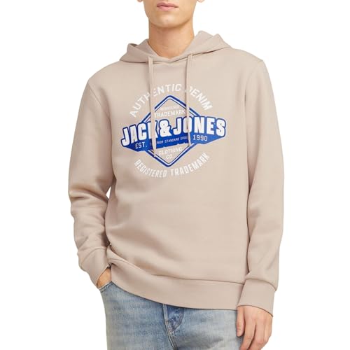 JACK & JONES Sudadera con Capucha para Hombre, Crema, Azul, Blanco, S