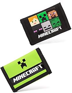 Minecraft Wallet Trifold For Kids | Boys Girls Creeper Green OR Black Money Purse | Game Merchandise Gifts One Size