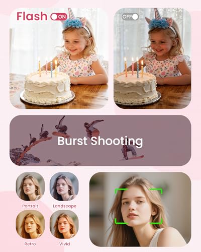 4K Digital Camera for Kids Teens Beginners, 64MP Point and Shoot Camera with 64GB SD Card, Compact Lightweight Travel Vlogging Camera with 16X Zoom & Webcam Function, White - Image 4