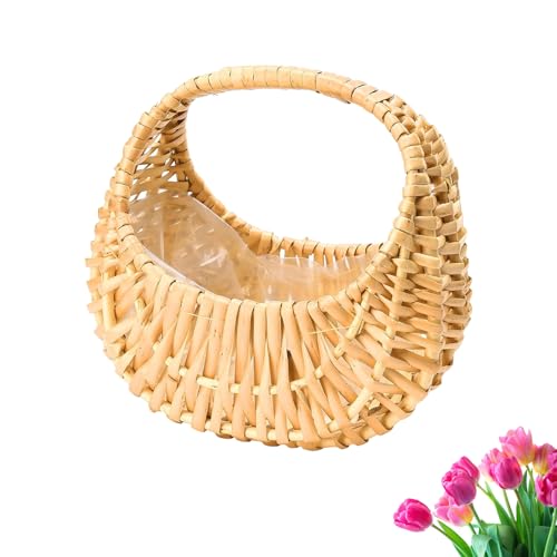 Cesto di Fiori in Rattan di Vimini, Cesto Fiori Vimini Intrecciato con Manici, Cesti Intrecciati 16,5 x 11 x 17 cm, Cesto da Ragazza di Fiori, per Decorazioni di Nozze a Casa
