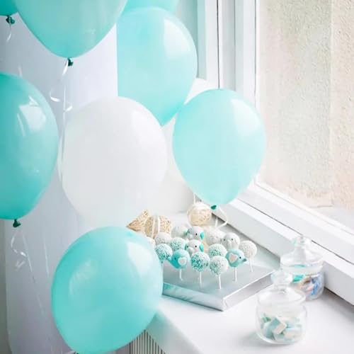 Image of Teal Blue and Silver Balloons, 60 Packs 12Inch Teal and Metallic Silver Balloons, Teal Blue White Silver Confetti Balloon with Ribbons for Wedding Baby Bridal Baby Shower Birthday Party Decoration