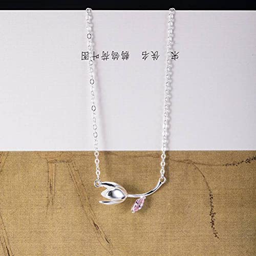 Collier fleur de magnolia argent rétro résistant à l'eau pour le quotidien