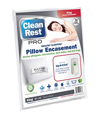 CleanRest PRO, King, Zippered Pillow Protector - Lab Tested Bed Bug Proof, Hypoallergenic, Noiseless - Patented Zipper Security - 10 Year Warranty
