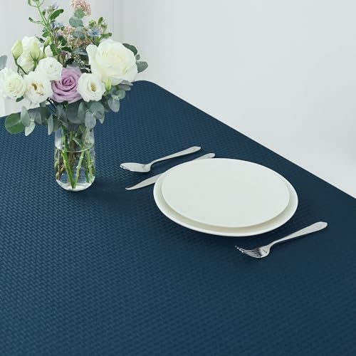 Image of maxmill Rectangle Tablecloth Weaved Pattern Waterproof Spillproof Wrinkle Free Table Cloth, Kitchen Dining Tabletop Decoration, Fabric Table Cover for Holiday Parties, 52 x 70 Inch, Navy Blue