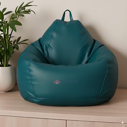 Image of Faux Leather SoftSeat Bean Bag Chair Filled with Beans | Premium Comfortable Durable Stylish Bean Bag for Adults & Kids | Living Room Bedroom Gaming Decor (Teal Blue, 4XL)