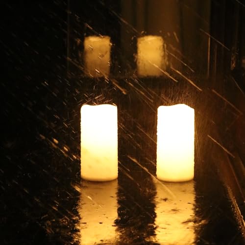 Image of Waterproof LED Flickering Battery Operated Flameless Candles with Remote Timer, Pack 2 Pillar Candles Warm Light for Outdoor Indoor Lanterns Home Decor(D4 x H8)