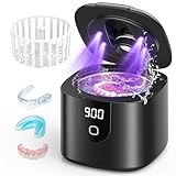 45kHz Ultrasonic Retainer Denture Cleaner Machine, Fast Cleaning for Aligners, Mouth Guards, Braces, Toothbrush Heads & Jewelry, 200ML Dental Cleaning Pod, 4 Modes & Digital Timer, Black