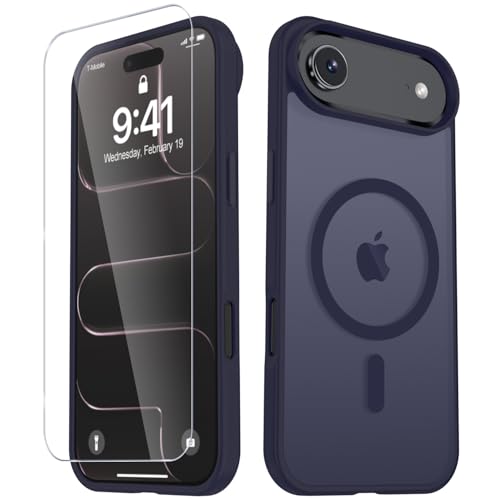 Image of YENAPOON for iPhone Air Case, Matte Magnetic Phone Cover [with 1 Screen Protector] [Support for MagSafe] [Shockproof Military Grade Protection] Translucent Frosted Back, Deep Purple