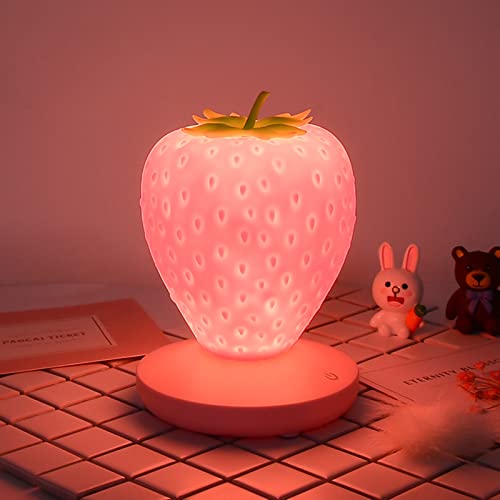 LED Kinder-Nachtlicht für Kinder -Silikon-Erdbeere-Lampe, USB aufladbare Beleuchtung,3 Modi Touch Dimmbar Weich Kinderzimmer Lampe für Babyzimmer Schlafzimmer Baby Füttern (rosa) Cover