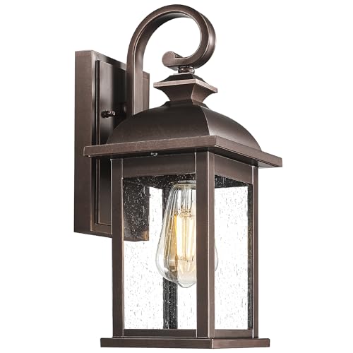 Image of FEMILA Outdoor Wall Lantern Oil Rubbed Bronze, Exterior Wall Light Sconce with Seeded Glass, Front Porch Light Fixture for Outdoor Garage, Patio House, 4FD54B ORB