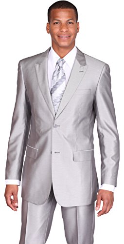 Milano Moda 2 Button Slim Cut Basic Suit 57021B(Black,Silver,Tan,Gray) (48L, Silver) #TOP28