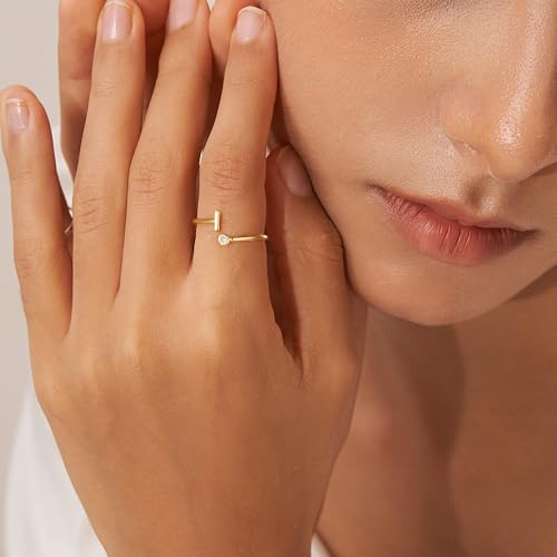 Image of Turandoss Initial Rings for Women Teen Girls, Adjustable Letter Jewelry
