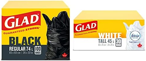 Glad Black Garbage Bags 74L (100 Pack) + Glad White Garbage Bags ...