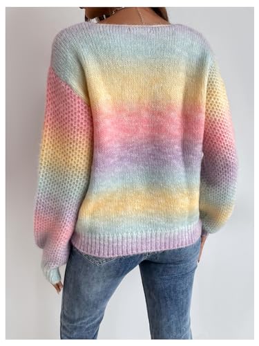 GORGLITTER Women's Oversized Colorful Striped Sweater Cute Long Sleeve Fall Chunky Knit Sweater Tops 20252