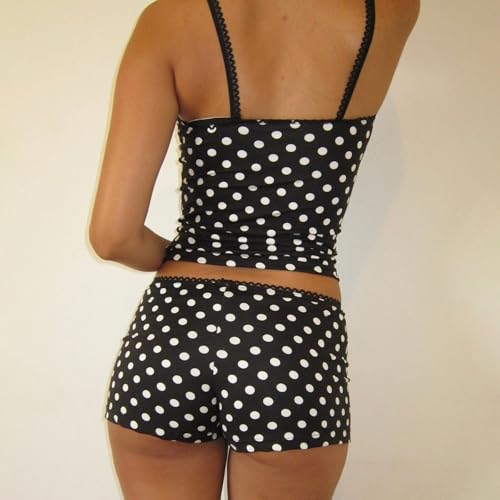 Faretumiya Women Polka Dot Pajama Set Cami Crop Top Shorts Summer Pj Outfits Y2k Pjs Sleepwear Lounge Set4