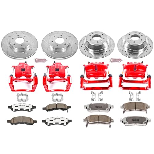 Image of PowerStop Front and Rear Brake & Caliper Kit For Chevrolet Trailblazer 2006-09 | Saab 9-7x 2008-09 - Drilled and Slotted Disc Rotors with Carbon-Fiber Ceramic Brake Pads Replacement, KC1454-26
