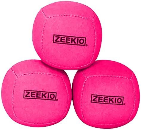 Zeekio Lunar Juggling Balls - [Set of 3], Professional UV Reactive, 6-Panel Balls, Synthetic Leather, Millet Filled, 110g Each, Solid Pink