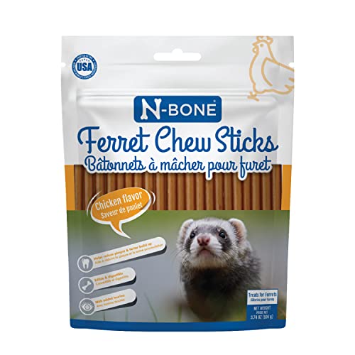 N-Bone Ferret Chew Sticks Chicken Flavor Natural Chew Treats for Ferrets Delicious Everyday Snack Treats & Training Rewards Made in USA 3.74 oz