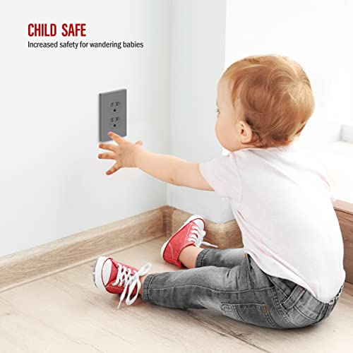 Image of ENERLITES SI8821-GY Duplex Outlet Receptacle Cover, Screwless Wall Plate, Standard Size, 1-Gang 4.68 inch x 2.93 inch, Unbreakable Polycarbonate Thermoplastic, UL Listed, SI8821-GY-10PCS, Gray, 10 Pack