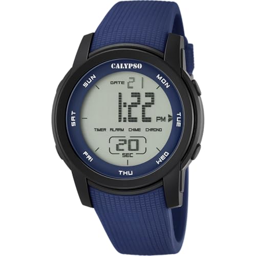 CALYPSO Reloj Digital Hombre de Caucho Azul Reloj Deportivo Hombre   Resistente al Agua 10 ATM Fecha y Calendario, Cronógrafo, Doble Horario, Luz, Alarma, 12 y 24 Horas K5698/2 Color Splash