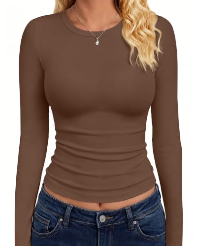 GAYHAY Brown Long Sleeve Top Womens Shirts Trendy Winter Clothes 2026 Y2k
