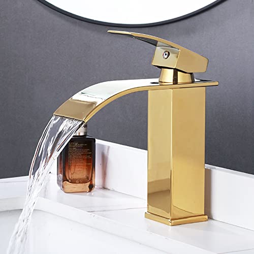 Robinet de lavabo Cascade doré en acier inoxydable pour salle de bain moderne