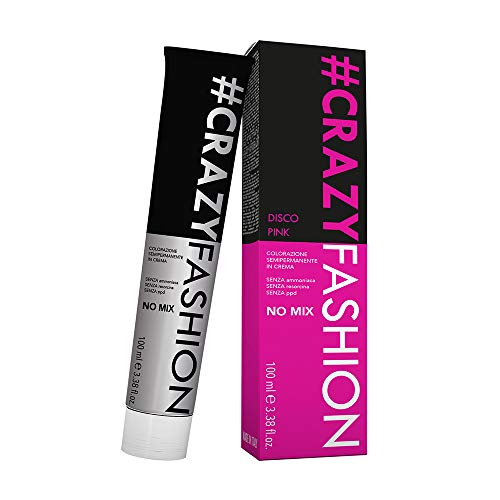 Crazy Fashion, Tinte Semipermanente, Sin Amoniaco, Resorcinol ni PPD, Tinte Semipermanente en Crema, Duración de 6 a 8 Lavados, Rosa Disco, 100 ml