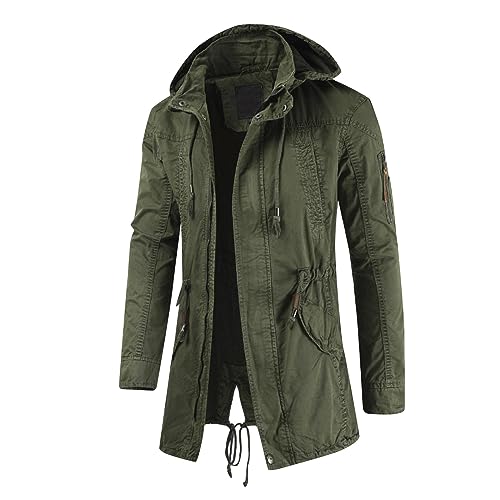 RTRDE Men's Trench Coat Long With Hood Notched Lapel Jacket Windbreaker Overcoat Pea Winter Coats For Men, M-4XL3
