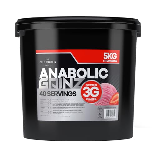 Anabolic Gainz 5kg – Mass Gainer – 30g Protein Powder – Contains 3g Creatine Per Serving – Post Workout Recovery Fuel to Build Lean Muscle – 40 Servings – GMP Certified – TBPC (Strawberry)