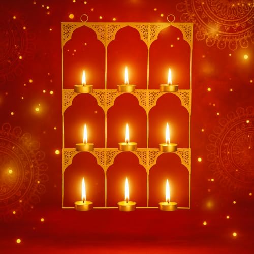 Image of CraftVatika Tealight Candle Holder Festive Decor,Wall Mounted Iron Tealight Candle Holder Stand Frame for Home Christmas Diwali Decoration Items, Diwali Gift Items, Wall Decor, Pooja Decoration Items