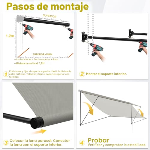 Toldo de brazo plegable retráctil para terraza de aluminio gris 7