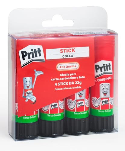 Pritt Colla Stick 4 x 22g, colla per bambini sicura e affidabile, colla Pritt per lavoretti e fai da te, con una tenuta forte per uso scuola e ufficio, 4 stick x 22g
