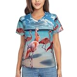 Photo Gallery flock of pink flamingos on the beach stampa elegante confortevole camicie donna -estate casual manica corta pullover t-shirts, nero, xxl Photo Gallery flock of pink flamingos on the beach stampa elegante confortevole camicie donna -estate casual manica corta pullover t-shirts, nero, xxl