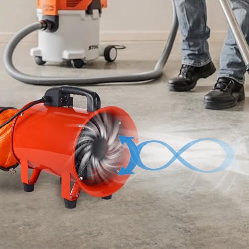 Ventilador de extracción portátil de 8 pulgadas con manguera, ventilador industrial de ventilación de 1070 CFM | 230 W, carcasa de acero, protección GFCI e IP44 para talleres y espacios reducidos miniatura 4