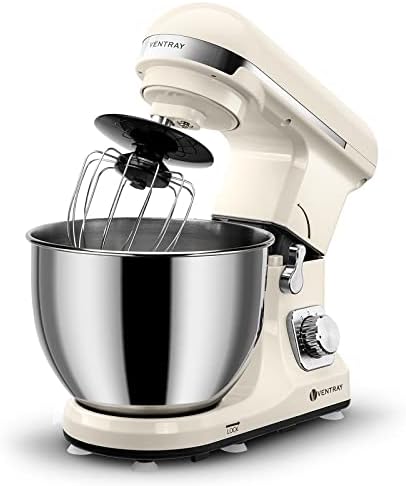 VENTRAY Stand Mixer, 4.5-Qt 500W 6-Speed Tilt-Head Food Mixer, Electric Kitchen Mixer with Stainless Steel Bowl, Dough Hook, Whisk and Mixing Beater, White, MK37
